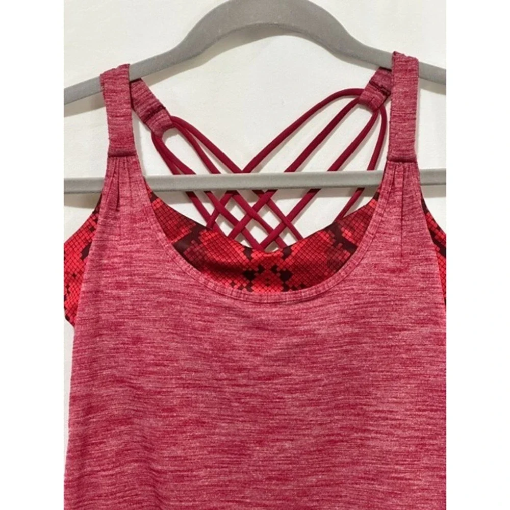 Lululemon 4 Red Snakeskin Print Heathered Racer Back Sports Bra Athletic Tank